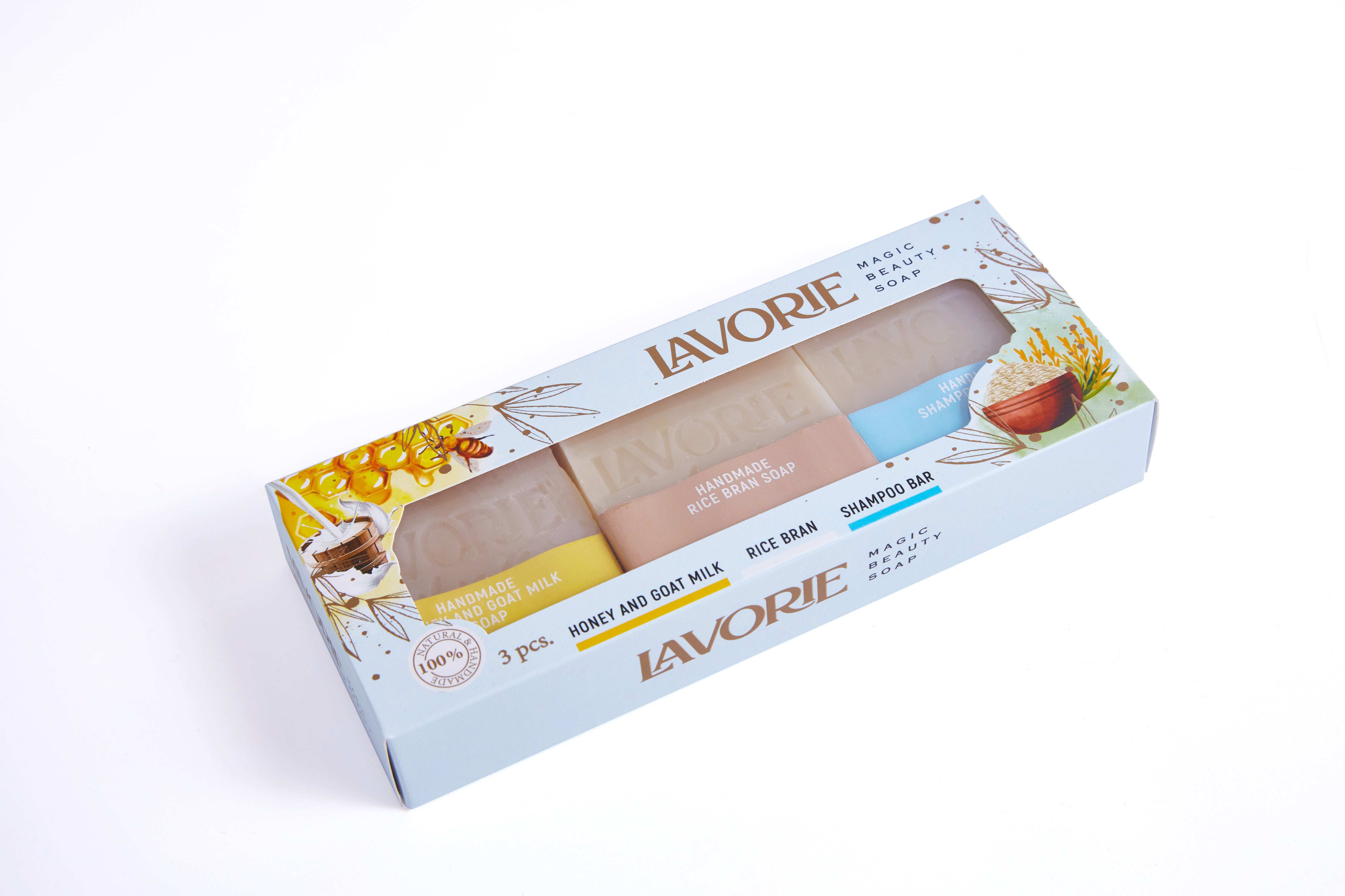 LAVORIE GOAT MILK WITH HONEY & RICE BRAN & SHAMPOO BAR SOAP